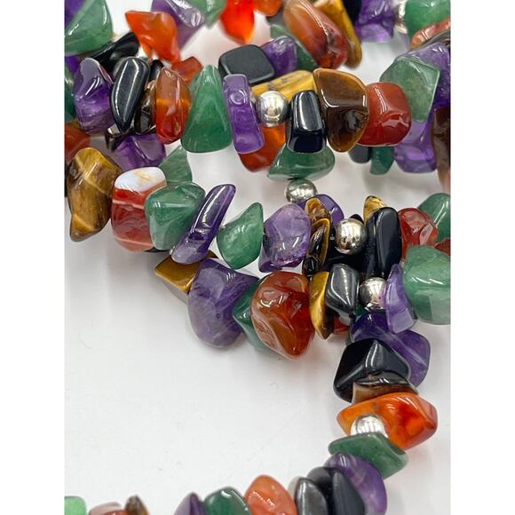 Sterling Silver 925 Multi-Strand Semiprecious Chip Bead Necklace 18” Gemstone - Picture 6 of 12